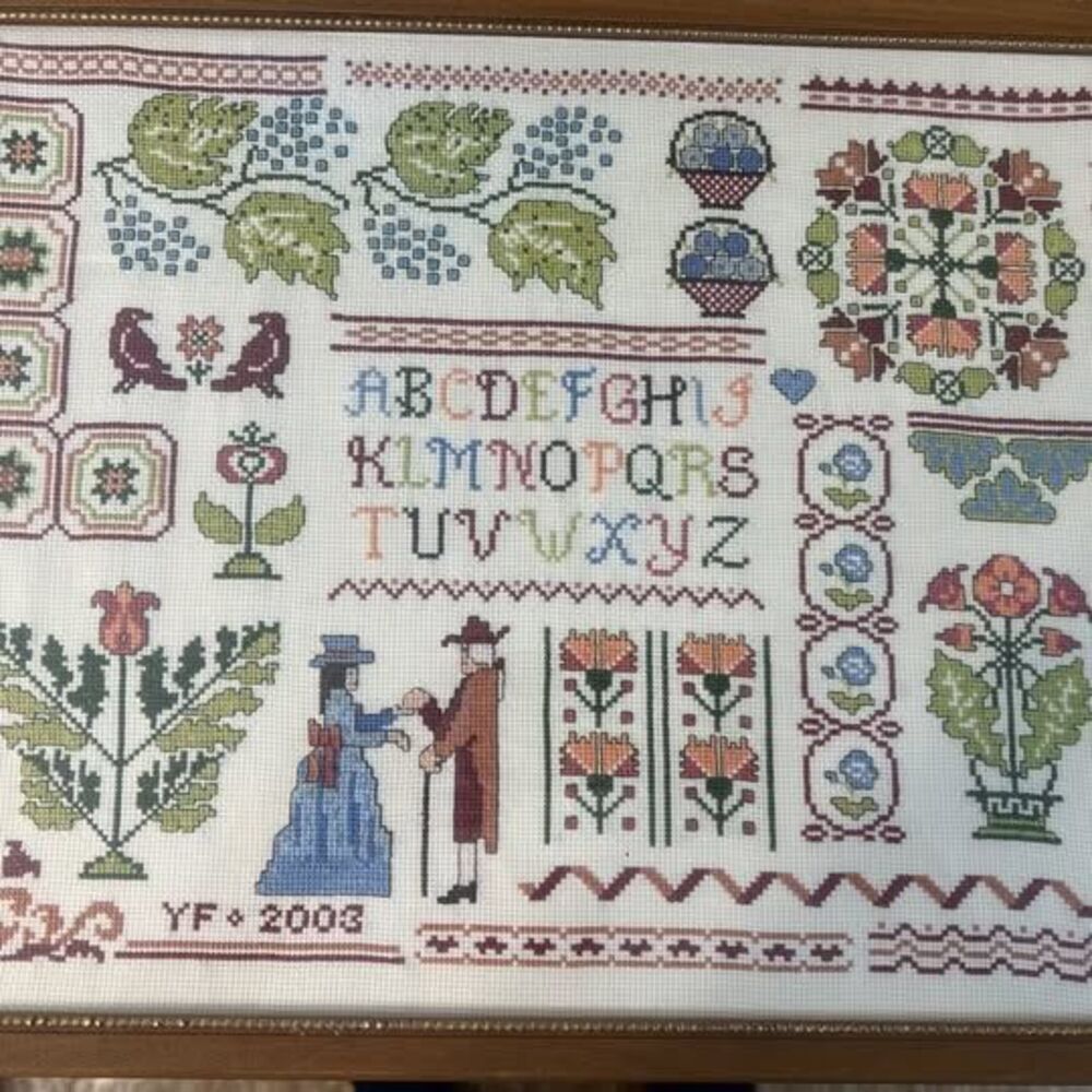Framed Finished Cross Stitch Alphabet Sampler — "Camberly" by Rosewood Manor, Ka